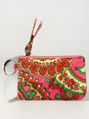 Vera Bradley Pink Floral Quilted Keyring Wristlet Coin Purse